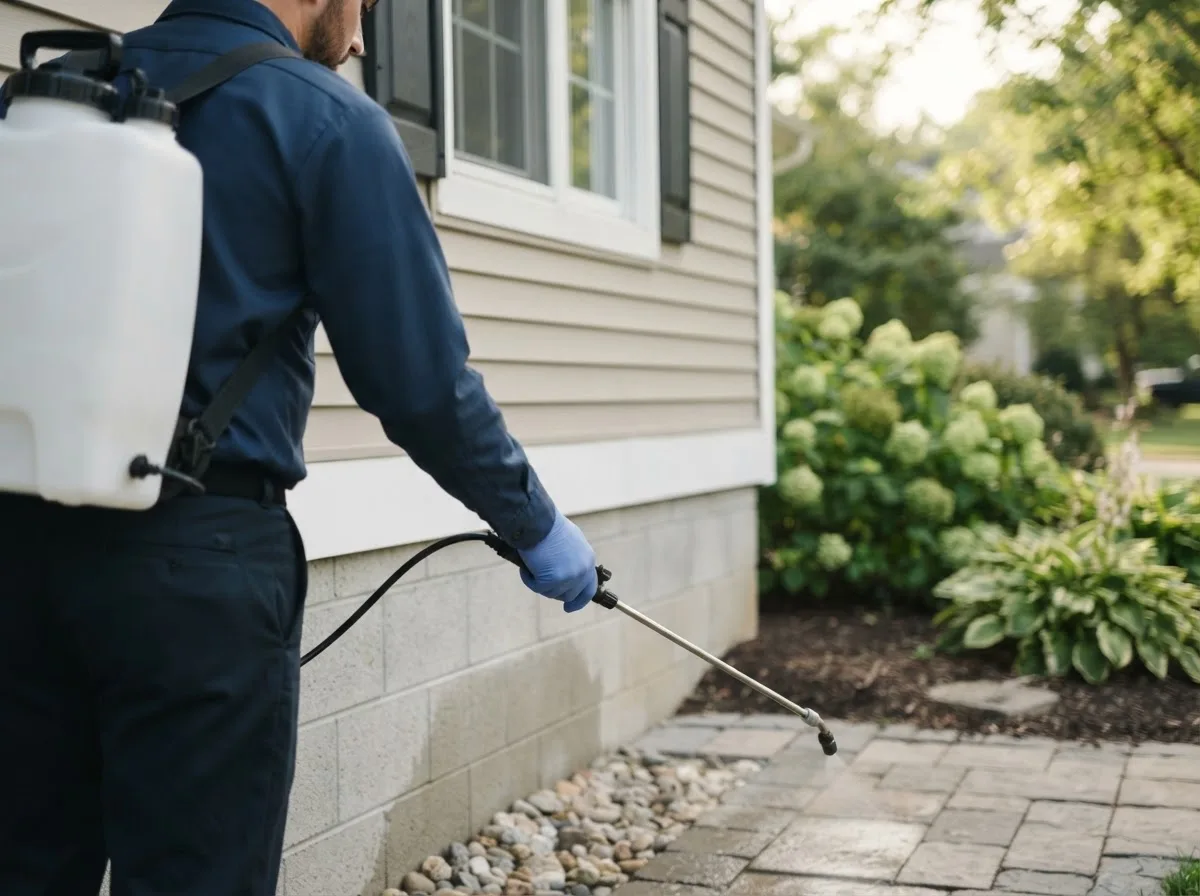 Pest control technician inspecting a home in Shelby, OH